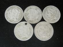 (5) Three Cent Pieces