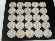 Lot of (25) Walking Liberty Half Dollars