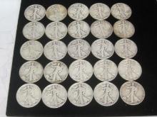 Lot of (25) Walking Liberty Half Dollars