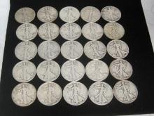 Lot of (25) Walking Liberty Half Dollars