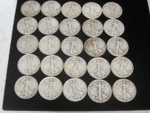 Lot of (25) Walking Liberty Half Dollars