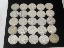 Lot of (25) Franklin Half Dollars