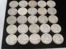 Lot of (25) Franklin Half Dollars