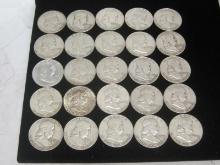 Lot of (25) Franklin Half Dollars