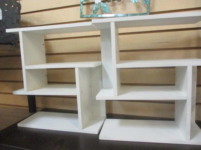 Pair White Wall Hanging Display Shelves.