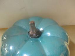 Teal Decorative Art Glass Pumpkin.