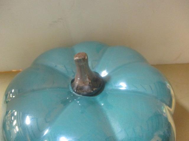 Teal Decorative Art Glass Pumpkin.