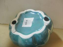 Teal Decorative Art Glass Pumpkin.