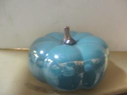 Teal Decorative Art Glass Pumpkin.