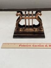 Vintage Copper Colored  Metal Lyre Harp Letter and Pen Holder