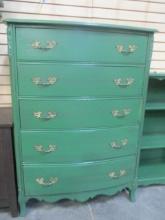 Green Painted Chest of Drawers with Five Drawers.