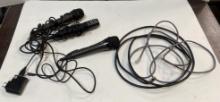 Two Karaoke Microphones and Radio Shack Microphone.