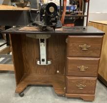 Vintage Singer Spartan Sewing Machine, Simanco Cat. RFJ9-8 and Rolling Cabinet.