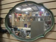 Green Painted Wood Frame Mirror.