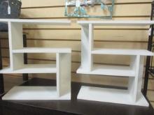 Pair White Wall Hanging Display Shelves.