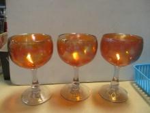 Three Amber Wine Stems.