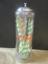 Coca-Cola Straw Holder. Glass with Metal Top.