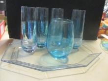 Glass Tray with Four Glasses and Tumbler.