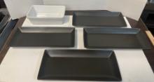 NIB Four Matte Black Long Serving Platters and Denmark Stoneware Baking Dish.