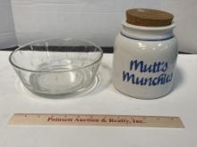 Ironstone Cookie Jar and Etched Serving Bowl.