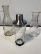 Two Beverage Jars and Glass Cocktail Shaker.
