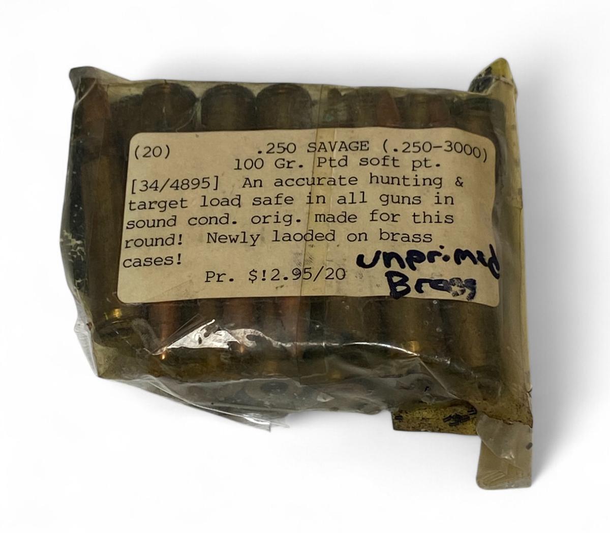 20rds. of .250 SAVAGE 100gr. SP Unprimed Brass for Reloading