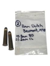 2rds. of Collectible 11mm Dutch Beaumont, M78 Factory Ammunition