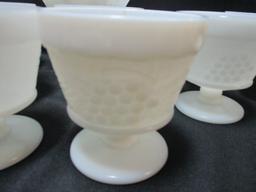 Milk Glass Lot, Eight Sherbet's, Four Bowls, and Lidded Compote.