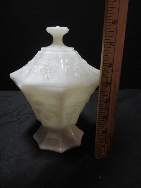 Milk Glass Lot, Eight Sherbet's, Four Bowls, and Lidded Compote.