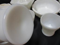 Milk Glass Lot, Eight Sherbet's, Four Bowls, and Lidded Compote.