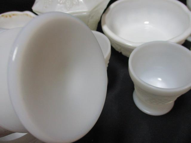 Milk Glass Lot, Eight Sherbet's, Four Bowls, and Lidded Compote.