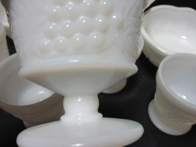 Milk Glass Lot, Eight Sherbet's, Four Bowls, and Lidded Compote.