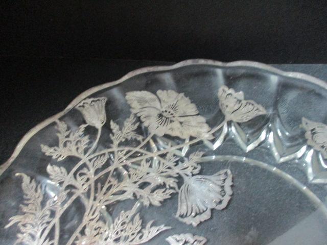 Silver Overlay Floral Cake plate with Handles.