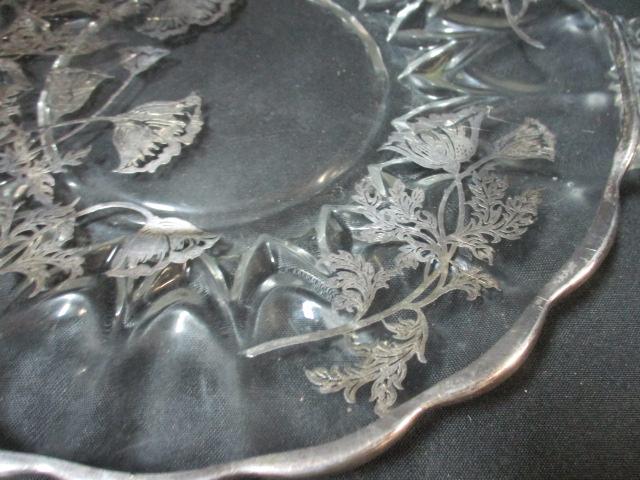 Silver Overlay Floral Cake plate with Handles.