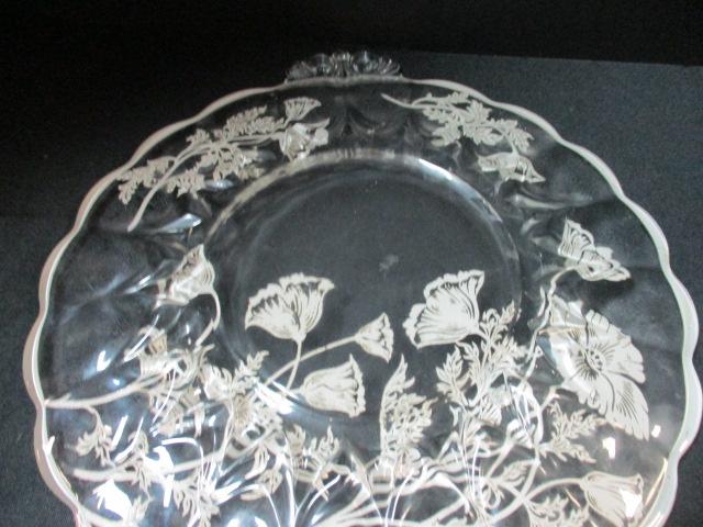 Silver Overlay Floral Cake plate with Handles.