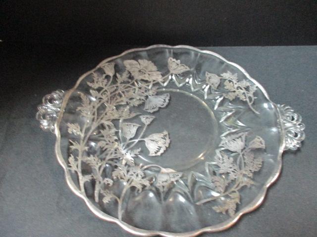 Silver Overlay Floral Cake plate with Handles.