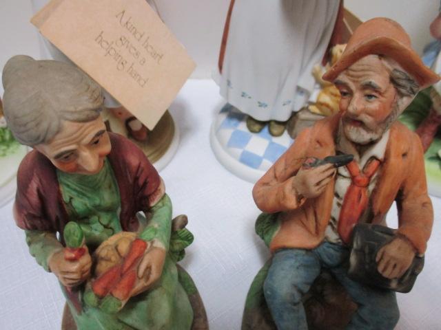 Four Holly Hobby Figurines and Old Man and Woman Figurine.