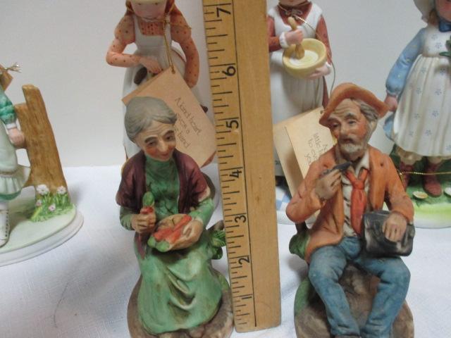 Four Holly Hobby Figurines and Old Man and Woman Figurine.