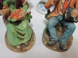 Four Holly Hobby Figurines and Old Man and Woman Figurine.