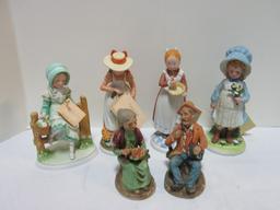Four Holly Hobby Figurines and Old Man and Woman Figurine.