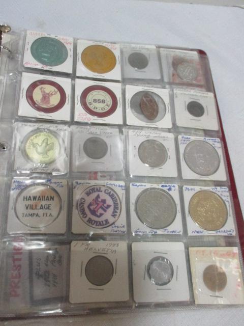 Album with Plastic Dividers with Tokens and Foreign Coins.