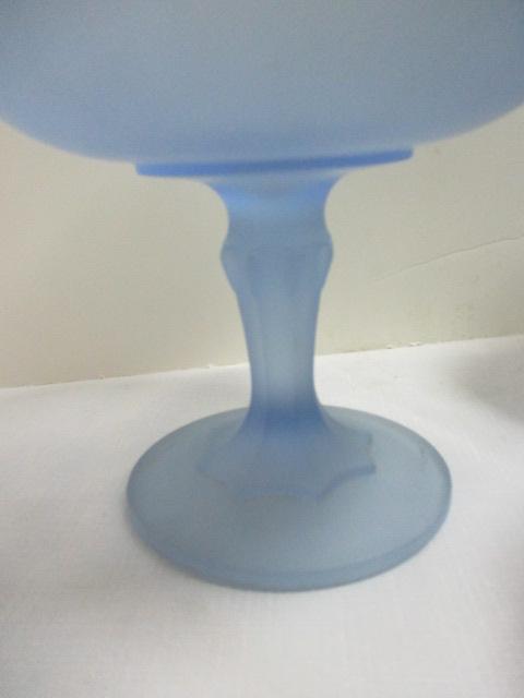Blue Glass Compote and Two Frosted Glass Compote.