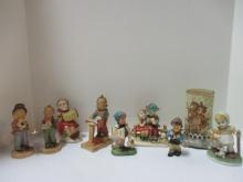 Box Lot of Hummel Like Figurines and Candleholder.