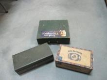 Lord Baltimore Cigar Box, Metal Box, and Handmade Heavy Wood Box with Dividers.