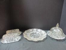Two Crystal Stick Butter Dishes, Dome Butter Dish and Deviled Egg Plate.