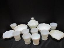 Milk Glass Lot, Eight Sherbet's, Four Bowls, and Lidded Compote.