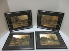 Four Currier and Ives Gold Foiled Vintage Prints with Black Frames.