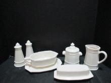 Pfaltzgraff Serving Pieces, Creamer, Sugar, Salt/Pepper,  Butter Dish, Gravy Boat and Tray.