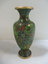 Oriental Enamel Vase With Greens, Red, and Gold.