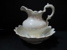 Signed Ceramic Iridescent Small Bowl and Pitcher.